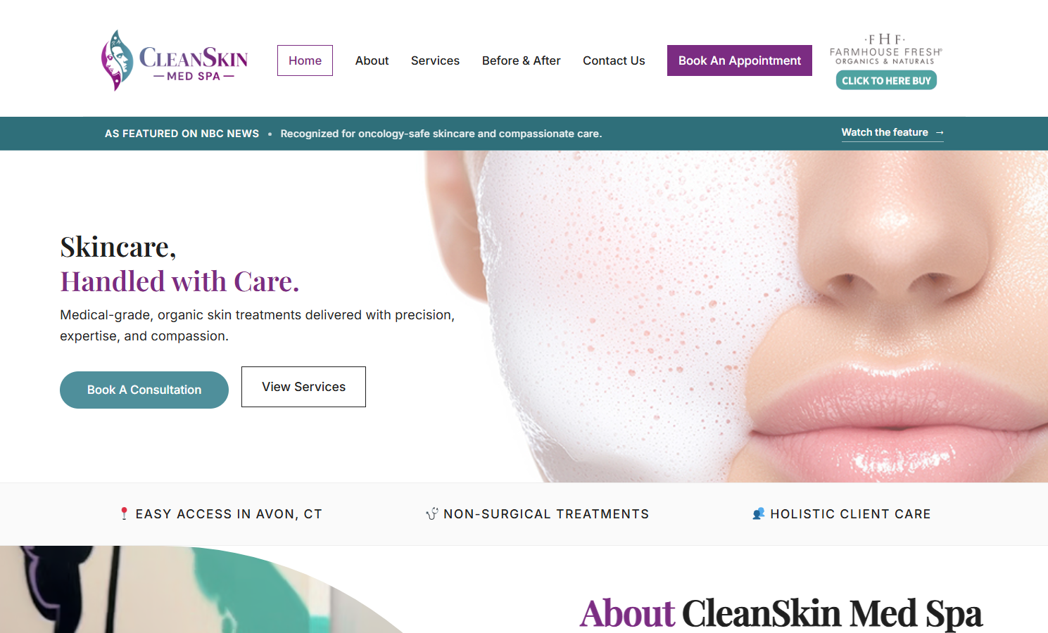 CleanSkin Med Spa luxury medical spa website design in Avon CT